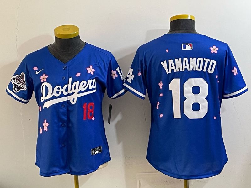 Women Los Angeles Dodgers #18 Yamamoto Blue Sakura Edition 2026 Nike MLB Jersey 004->women mlb jersey->Women Jersey